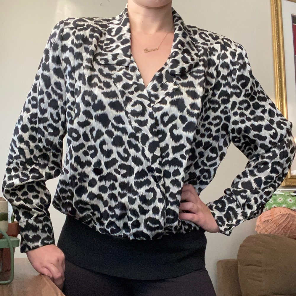 Silk Leopard Print Vintage Blouse